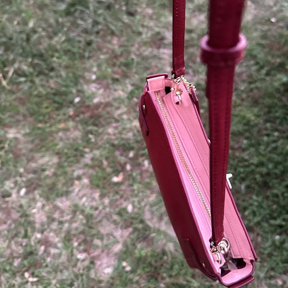 Leather COACH SWAGGER COLORBLOCK Convertible Crossbody Cherry $275 MRSP - Picture 12 of 16